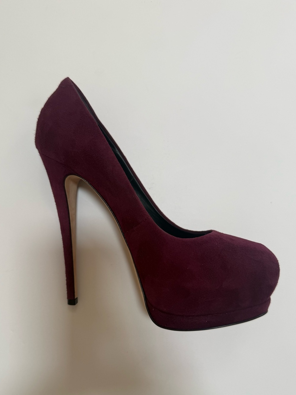 NIB Giuseppe Zanotti Burgundy Classic Women's Suede Platform Pump Size 38.5